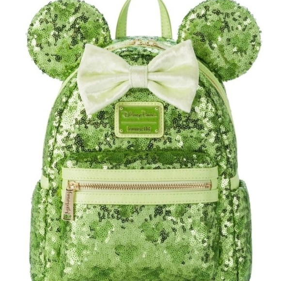 Loungefly Handbags - Loungefly Green Sequin Hidden Mickey Backpack aka Green Sequin Tinkerbell Bag.